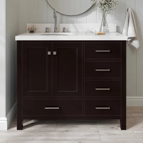 Vista 76 de ARIEL Cambridge tocador de baño con fregadero, madera maciza, encimera y protector contra salpicaduras de cuarzo blanco puro de 1.5 pulgadas