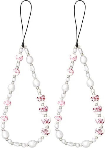 Vista 46 de Beaded Phone Charm Cute Fixed Beads Pearl Wristlet Chain Camera Wrist Strap CarKey Lanyard
