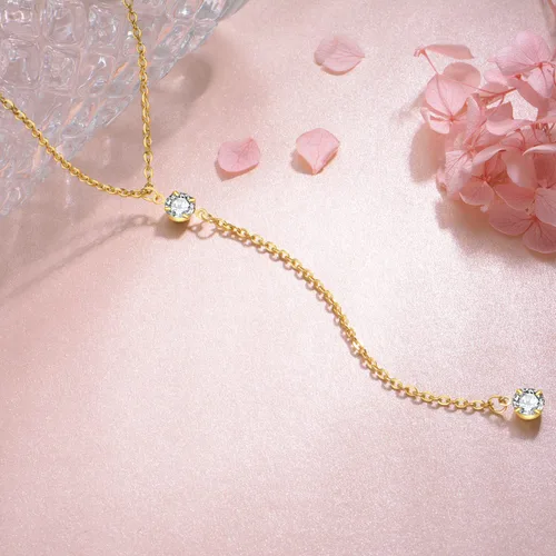 Vista 3 de Handmade Lariat Necklace for Women 18K Gold Plated Dainty Drop Y Chain Necklace Jewelry for Women Girl Gifts with Simulated Diamond16 to 18