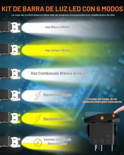 Vista 3 de LEDMIRCY Kit de barra de luz LED de 7 pulgadas con interruptor basculante, 6 modos, barra de luz blanca ámbar para todo terreno con función