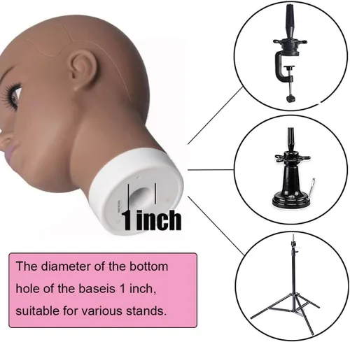 Vista 7 de HAIRWAY Cabeza de maniquí femenina, soporte de maniquí de cosmetología, cabeza de maniquí para pelucas, maniquí de muñeca para hacer pelucas y Marrón