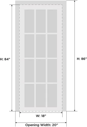 Vista 6 de VDOMDOORS Puerta francesa maciza de vidrio opaco, 2 lites, 18 x 84 pulgadas/Sete 6222 seda blanca/manija de marco de panel regular individual/baño