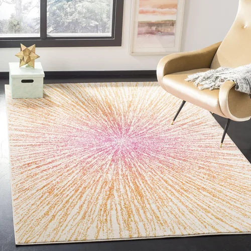 Vista 14 de SAFAVIEH Evoke Collection EVK228J - Alfombra abstracta de estallido de 2'2" x 4', color aguamarina/marfil, no desprende pelusa, alfombra de acento