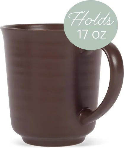 Vista 3 de Elanze Designs Tazas de café de cerámica de 17 onzas con acabado esmaltado mate marrón, paquete de 2