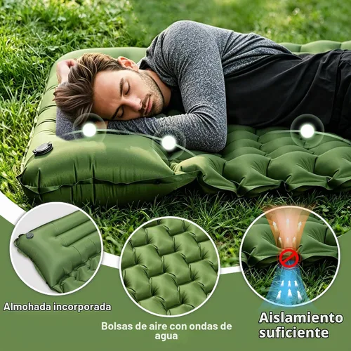 Vista 3 de Almohadilla de dormir Toncoke, almohadilla inflable extra gruesa y ultraligera con almohada, bomba de pie de 30s, colchón de camping de 3.54
