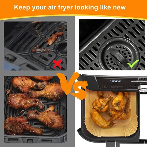 Vista 2 de Forro de papel desechable para freidora de aire fuezllno para freidora de aire doble ninja, accesorios para freidora de aire ninja, forros