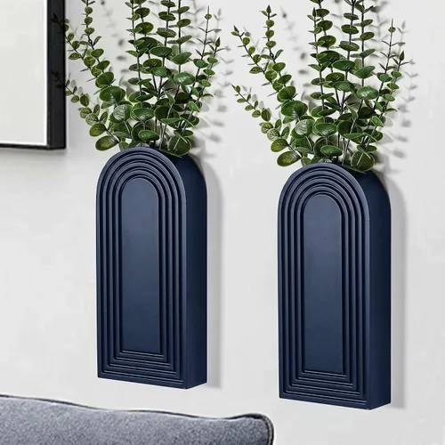 Vista 13 de Dnnnii Juego de 2 jarrones de pared de madera, acabado negro, decoración de pared moderna de granja y bohemio para entrada, pasillo, baño, sala