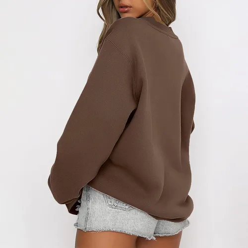 Vista 2 de Sudaderas de gran tamaño con cuello redondo para mujer, forro polar suave, manga larga, casual, cómodas, lindas sudaderas con capucha