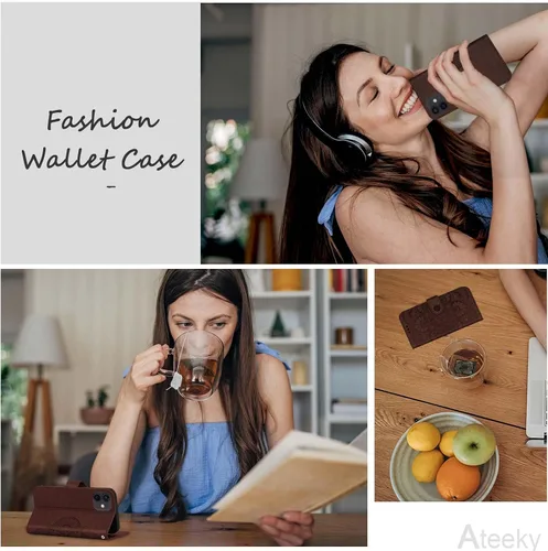 Vista 7 de Funda tipo cartera para iPhone 11, bloqueo RFID, soporte para 3 tarjetas con ranura para tarjetas de crédito, funda protectora magnética de piel