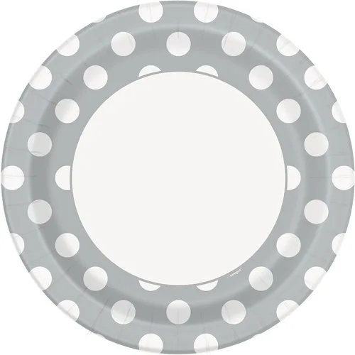 Vista 4 de Unique Industries, platos de papel de lunares, 8 piezas, color rosa intenso Rosa encendido