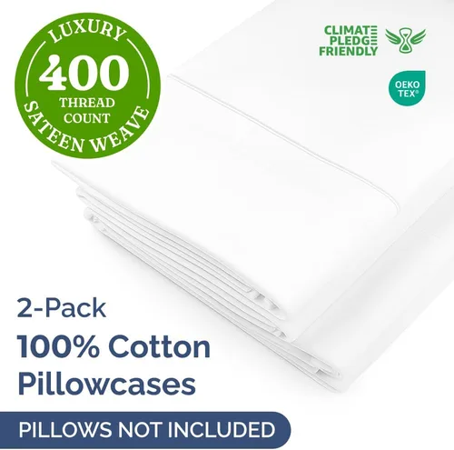 Vista 2 de Juego de 2 fundas de almohada 100 % algodón de 400 hilos, sin arrugas ni decoloración, protectores lavables a máquina, ropa de cama de hotel