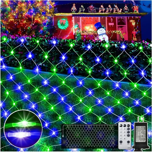 Vista 15 de KNONEW Paquete de 2 Luces de Red de Navidad de 420 LEDs de 13 pies x 6.6 pies, Luz de Malla para Exteriores Conectable Impermeable con 8 Modos