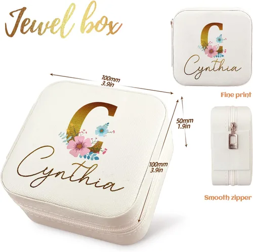 Vista 6 de Joyero personalizado para mujer, joyero de viaje personalizado con nombre, organizador de joyas de viaje para anillos, aretes, collares, regalos