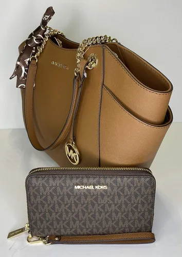 Vista 4 de MICHAEL Michael Kors Jet Set Bolsa de hombro de cadena grande con cartera grande para teléfono y bufanda delgada