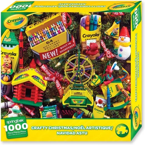 Vista 2 de Springbok - Crafty Christmas - Rompecabezas de 1000 piezas con adornos Crayola en el árbol navideño