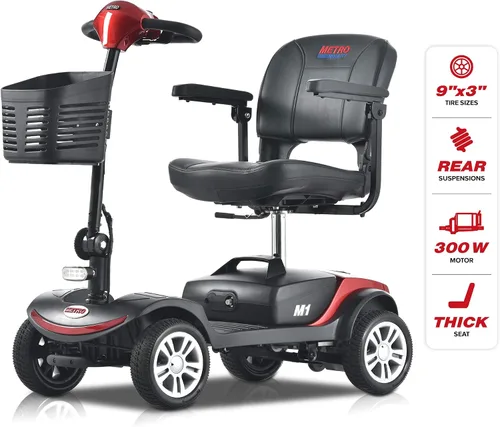 Vista 3 de Patinete de movilidad plegable de 4 ruedas – Scooter motorizado de capacidad de 300 libras para adultos, scooter médico eléctrico compacto