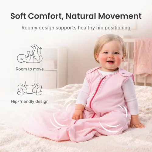 Vista 6 de Baby Deedee Sleep Nest Basic - Saco de dormir para bebé de 0.6 TOG de 0 a 6 meses, saco de dormir de algodón con broches de hombro patentados, manta