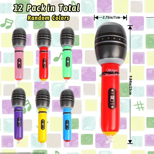 Vista 2 de CCINEE Paquete de 12 micrófonos inflables, micrófono inflable gigante de 9.4 pulgadas, accesorios de micrófono inflable para conciertos musicales