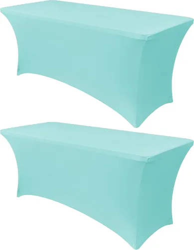 Vista 43 de Obstal Funda de mesa de elastano elástica de 4 pies para mesas plegables estándar, paquete de 2 manteles rectangulares universales ajustables