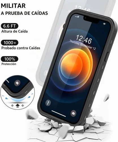 Vista 4 de Protebox Funda impermeable para iPhone 12 Mini con protector de pantalla integrado, a prueba de golpes, a prueba de polvo, protección de cuerpo