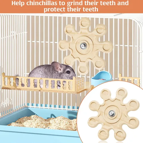 Vista 4 de Juguetes masticables de Chinchilla, dientes de madera natural, juguetes de conejillo de indias para jaula de copo de nieve, juguetes giratorios