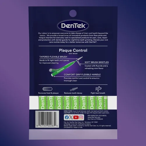 Vista 8 de Cepillos Interdentales de Control de Placa DenTek - Ajustados, Paquete de 16 - Removedor de Placa Interdental Fácil de Cepillar con Flúor - Limpia