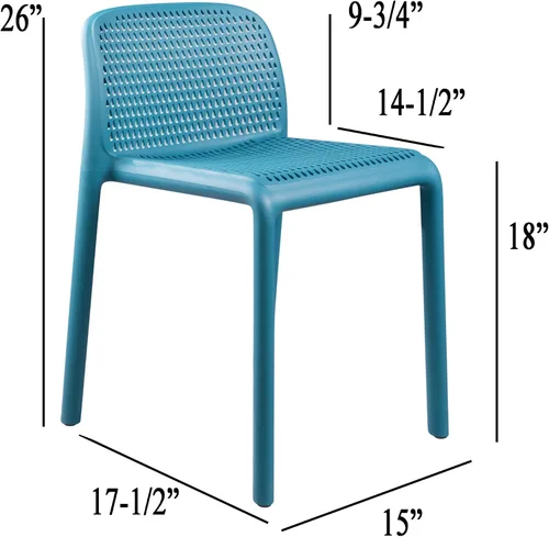 Vista 2 de CozyBlock Punch - Silla de comedor apilable perforada para interior y exterior, juego de 4 (azul turquesa)
