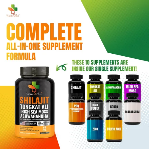 Vista 2 de Cápsulas Pure Shilajit – Shilajit orgánico para hombres y mujeres con Tongkat Ali, Ashwagandha, musgo marino irlandés, magnesio, zinc, PQQ, extracto