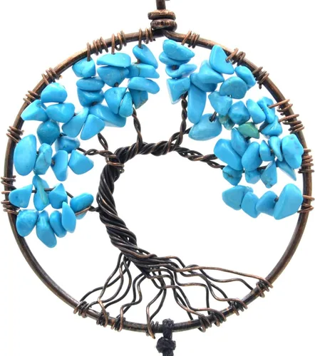 Vista 3 de Urdeoms Atrapasueños de árbol de la vida azul para dormitorio de adultos, bohemio, gran atrapasueños para niños y niñas, con adorno colgante de No.33