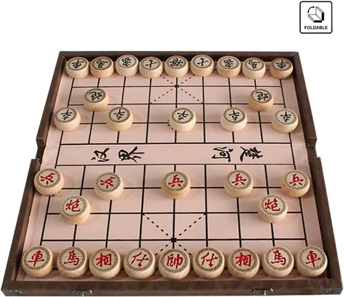 Vista 2 de Juego de ajedrez chino de 15 pulgadas con tablero plegable de cuero sintético Xiangqi Juego de ajedrez chino portátil Estrategia Xiang Qi