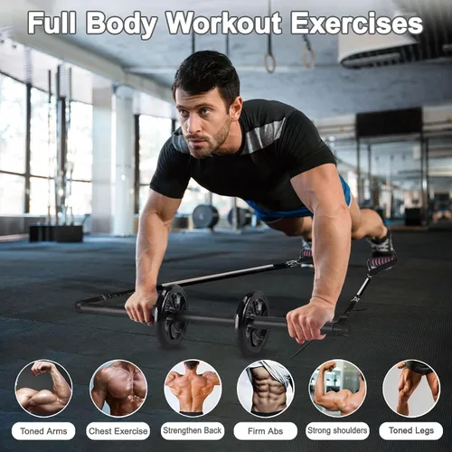 Vista 2 de BBTOPS Kit de barra de pilates con bandas de resistencia, barra de ejercicio de equipo de pilates con rodillo de abdominales para entrenamiento