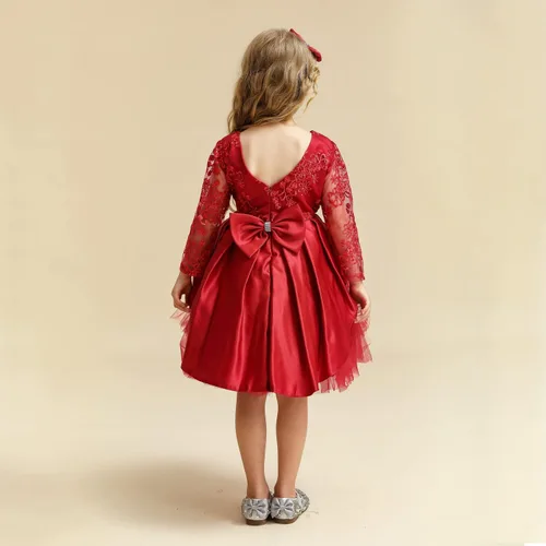 Vista 4 de NNJXD - Vestido de princesa de tul y manga larga de princesa para niña niña pequeña y bebé vestido floral de boda para niña