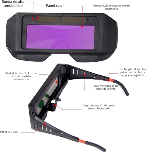 Vista 4 de T TOVIA Gafas de Soldadura LCD de Seguridad Protectoras con Energía Solar de Oscurecimiento Automático con Sombra Ajustable, Gafas de Soldadura de 2