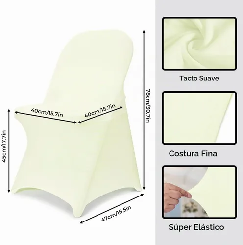 Vista 6 de Babenest Fundas para Sillas Plegables de Spandex Mejoradas 10 PCS Universales Elásticas Lavables Fundas Ajustadas Protectores para Bodas Beige