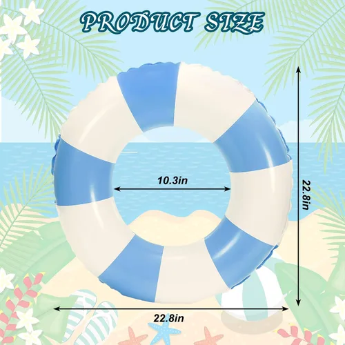 Vista 2 de Whaline Flotador inflable de natación de 4 piezas, anillo de natación a rayas, divertido estampado para piscina, tumbona, tubo para verano