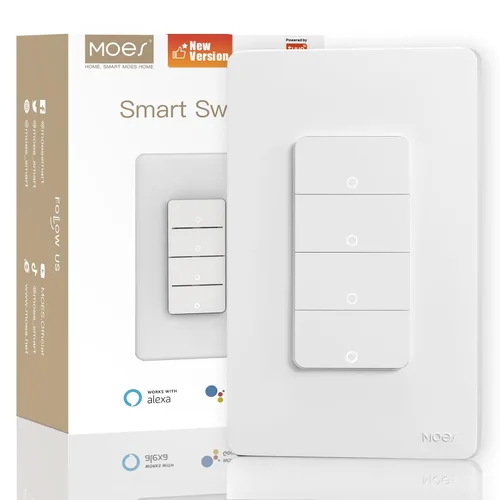 Vista 12 de MOES Interruptores de luz inteligente Wi-Fi de 2ª generación, requiere cable netural, interruptor inteligente de un solo polo, compatible con Alexa