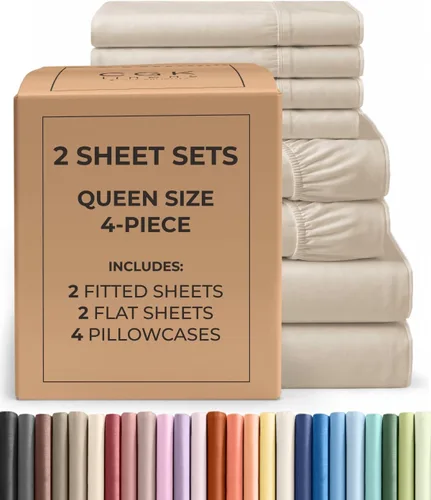 Vista 128 de Pack of 2, Twin Size 3 Piece Sheet Set - Breathable & Cooling - White