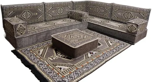 Vista 69 de arabicsofa Juego de asientos Jalsa en forma de L – Majlis árabe hecho a mano con almohadas de respaldo