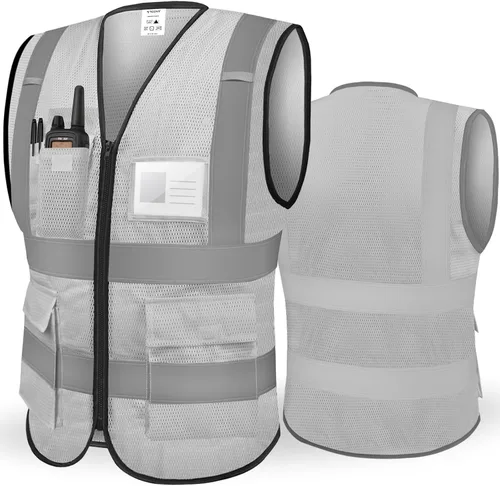 Vista 20 de TICONN Chaleco de seguridad reflectante de alta visibilidad Clase II de malla para mujeres y hombres Cumple con los estándares ANSI