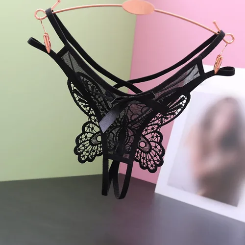 Vista 2 de Sin límites - Bragas para mujer, cintura baja, malla bordada, mariposa grande, extremo abierto, tanga de cintura alta, no se muestra