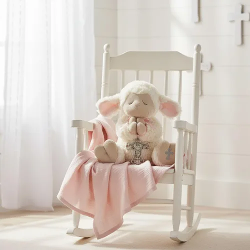 Vista 7 de Ganz Serenity Lamb with Crib Cross Bautizo o Bautismo, Regalo Rosa