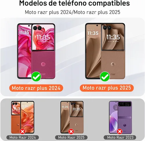 Vista 3 de Funda protectora para Motorola Razr+ Plus 2024/Razr+ Plus 2025, resistente a prueba de golpes con rotación de 360° con soporte de metal
