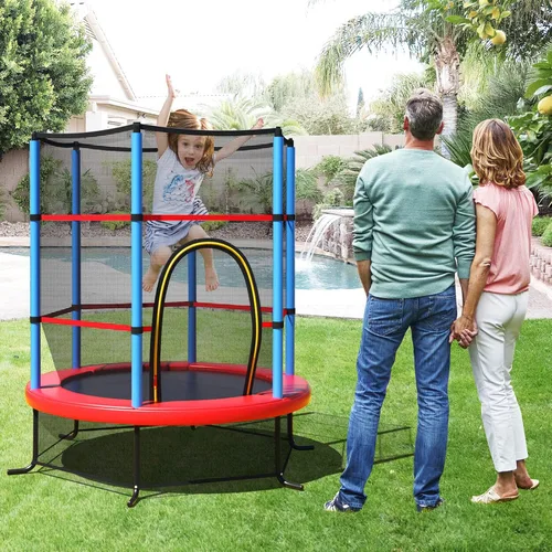 Vista 8 de Giantex - Trampolín infantil de 55”, con red de seguridad y almohadilla de resorte, marco de acero resistente con cremallera integrada