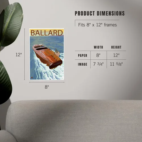 Vista 5 de Lantern Press Ballard, Seattle, Washington, Wooden Boat, 8x12 Inch Art Print Wall Decor