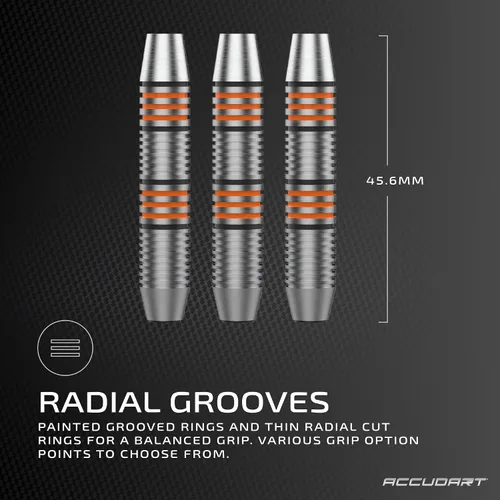 Vista 5 de Accudart Soft Tip Dart Set 2.0 - Barril de acero inoxidable, ranuras radiales, ejes de policarbonato, vuelos estándar, estuche de almacenamiento