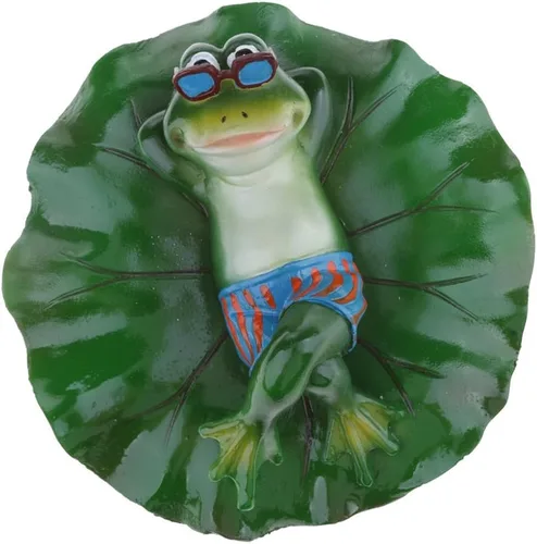 Vista 4 de Estatua flotante de hoja de loto con rana, estatua para decoración del hogar, jardín, estanque, regalo, tumbado