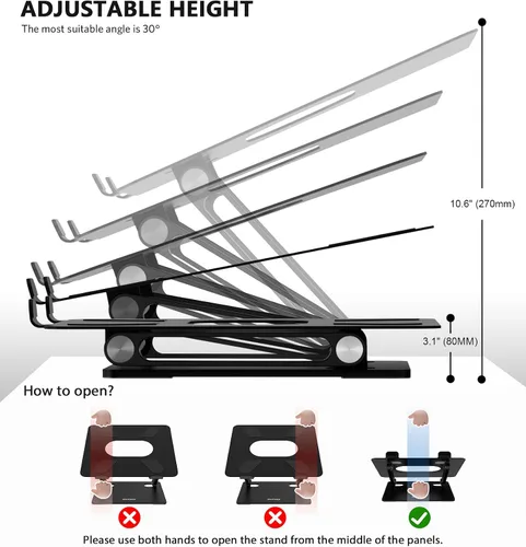 Vista 3 de BoYata - Soporte para laptop, elevador ajustable multiángulo, hasta 17 pulgadas, color negro Sturdy Alloy Steel, Heat-Vent Design and Silicone