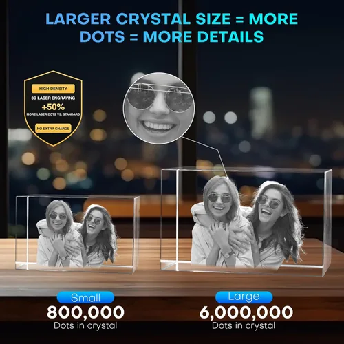 Vista 2 de Marco de Fotos Personalizado de Cristal 3D Rectangular Pequeño (Horizontal) – Premium: Base LED Multicolor, Envoltorio para Regalo y Tarjeta 3D