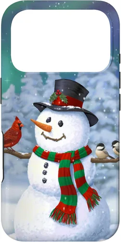 Vista 42 de Funda para iPhone 17 con diseño de muñeco de nieve y pájaros en invierno