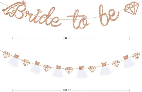 Vista 2 de pinkblume Cartel de oro rosa con la frase "Bride To Be", papel con purpurina de doble cara para vestido de boda, guirnalda de diamantes para novia